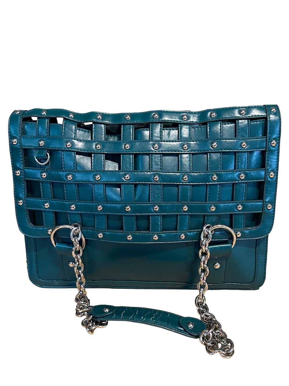 VINTAGE Y2K BABY PHAT TEAL CAGED DESIGN CHAIN SHOULDER BAG